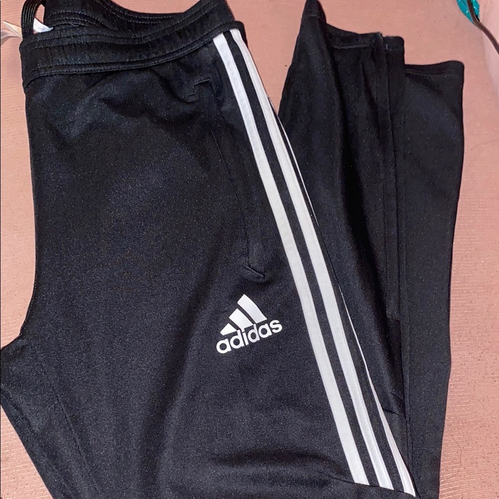 Adidas women’s Black Joggers with White Stripes Small